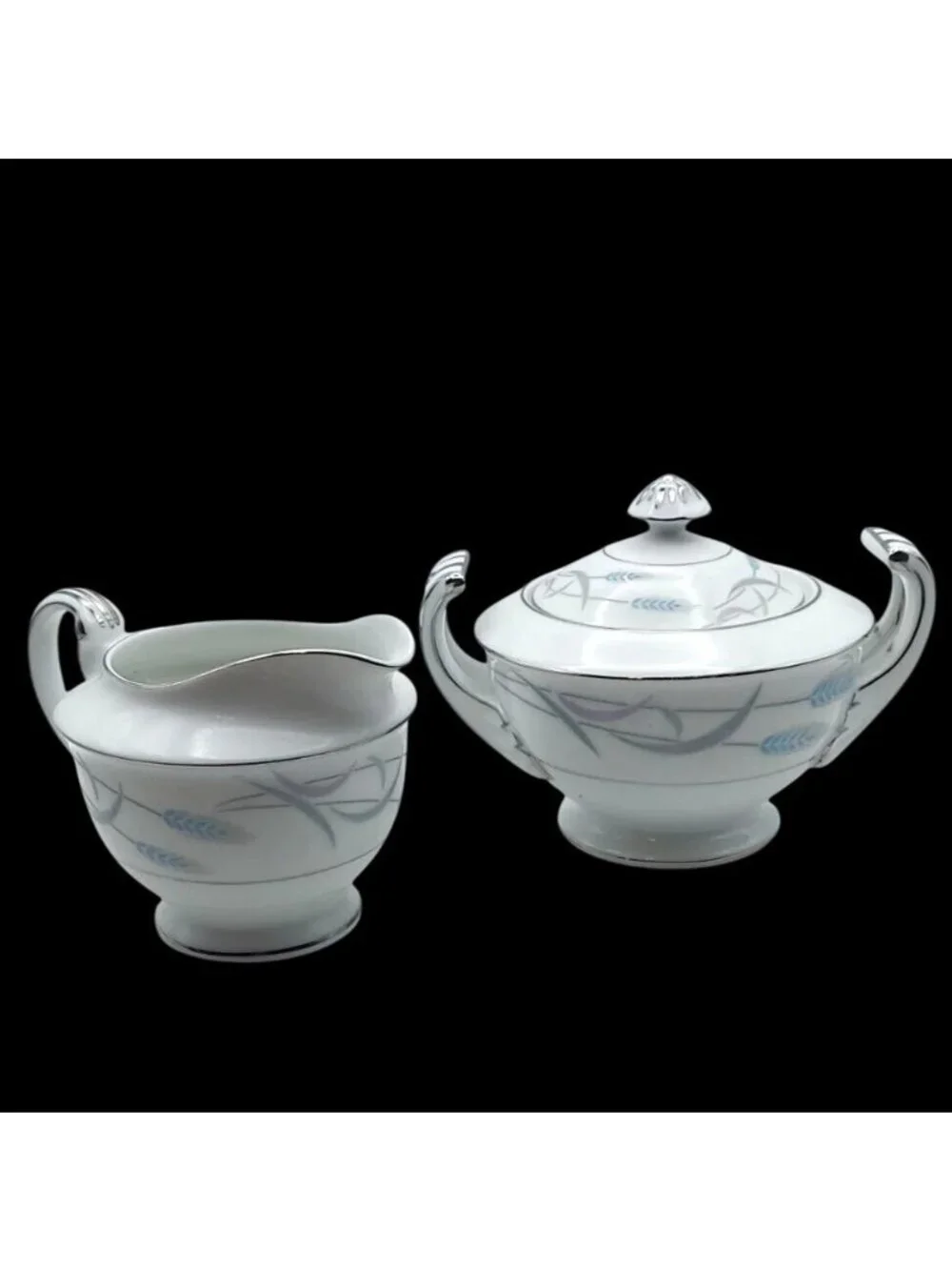 Covered Sugar Bowl & Creamer Porcelain Valmont China Royal Wheat Japan MCM 50s